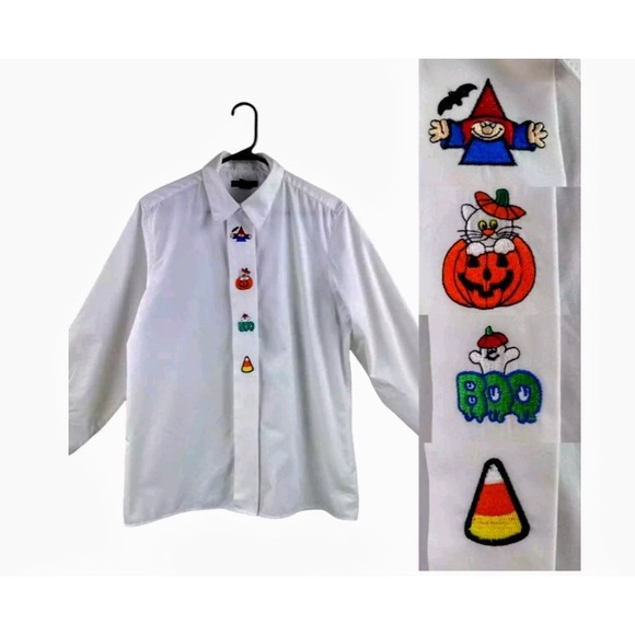 Impressions Halloween Embroidered‎ Button Down Shirt Costume Party Size 16 - Picture 1 of 11